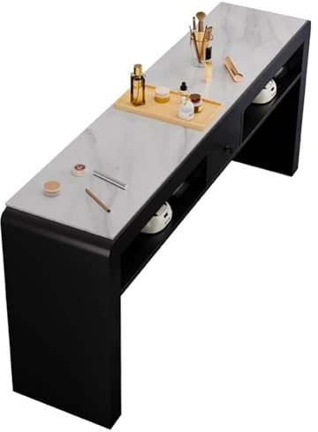 TT-YEC Manicure Makeup Table with Drawers, Marble Manicure Table, Wooden Beauty Salon Storage Workstation, Luxury Manicure Supplies Decoration Station, Salon Storage Equipment, Black,L140CM