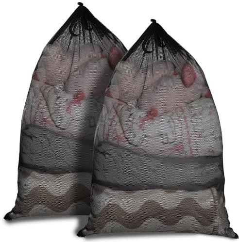 WD&CD Groß Wäschesack für Waschmaschine, 2 Stück Wäschenetz Groß mit Kordelstopper, XXL Wäschebeutel für Decken, Rucksack, lange Röcke, für Wohnung, Wohnheim usw, 60X90cm, Schwarz