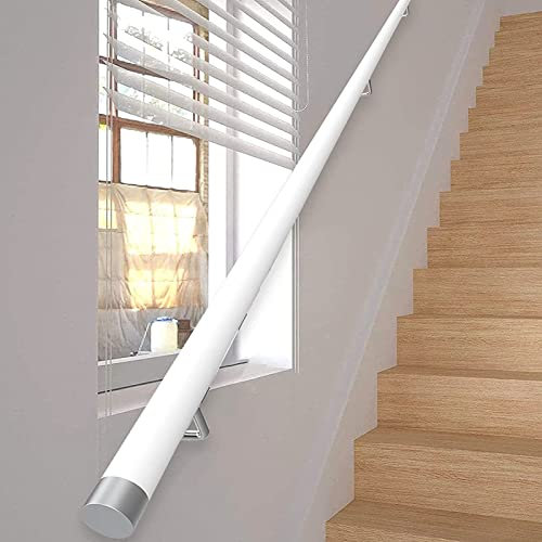 Kit corrimano per scale in legno bianco, per la sicurezza interna, antiscivolo, rotondo, ringhiera in legno, per anziani e bambini, villa, soppalco, asta di supporto da parete, 0,3 m 6,1 m