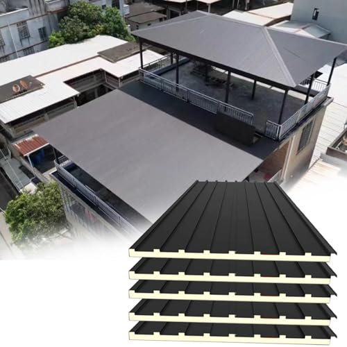 HWLL Roofing Sheets Aluminum Alloy Pergola Tin Roof Panels, 1pc/ 2pcs/ 5 Pcs Insulated Roofing Cladding Board, Outdoor DIY Corrugated Metal Sheets, Customizable(Brown,5PCS_1.4M/4.6FT)