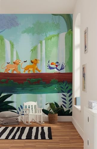Komar Vlies Fototapete - Disney The Lion King Classic Waterfall - Größe 200 x 250 cm - Tapete, Kinderzimmer, Kindertapete