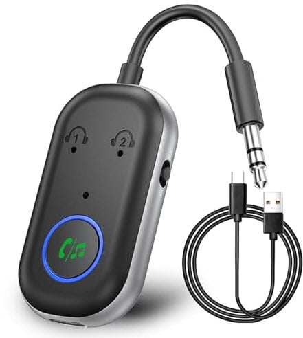 YSWOVUO Bluetooth 5.3 Adapter, 2 in 1 Bluetooth Transmitter Unterstützt 2 AirPods, Bluetooth Sender Klinke Kopfhörer Kompatibel mit Flugzeug,TV, Stereoanlage