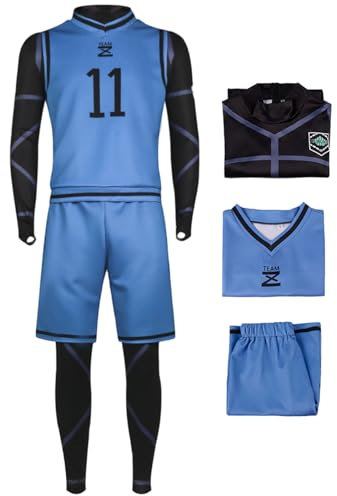 bi bi hou Blue Lock Cosplay Isagi Yoichi Kostüm Trikot Set Oberteil Shorts und Jumpsuit Blue Lock Isagi Yoichi Uniform Football Jersey Weihnachten Halloween Karneval Party Sport Kostüm