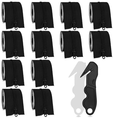 MAYOKEN® 12 Stück Schwarz Selbstklebender Reißverschluss für Staubschutztür mit Reißverschluss, 220 cm x 7,6 cm, Hochleistungs-Doppelseitiger Reißverschluss für Staubschutzwände, Gewächshäuser