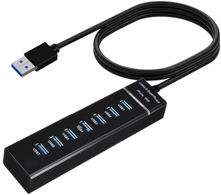 Hub USB 3.0 7 Puertos, Adaptador USB 3.0 Múltiple de Alta Velocidad, Concentrador USB Multipuerto, Adaptador USB Plug & Play para Ordenador Portátil, PC, Teclados, Ratones, Discos Duros, con Cable 1M