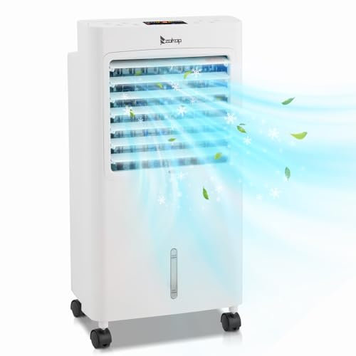 Bonnlo 4 in 1 Klimaanlage Mobil mit Fernbedienung & Digital-Display, 4 Kühlakkus, Ventilator, Luftbefeuchter, Ionisator, Mobile Klimaanlage mit 8 L Wassertank 12H Timer Rollbare Standfüße Weiß