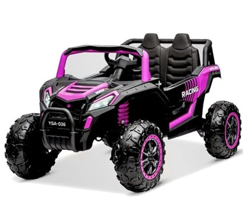Buggy électrique Enfant LXF Hurok 12V, 4 Moteurs 25w, télécommande parentale 2.4 Ghz, Simili-Cuir, Feux LED Avant/arrière, Prise USB et Tableau de Bord (Rose)