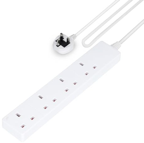 GEEPAS 4 Gang Extension Lead, 10M Cable | 4-Way Plug Extension Cable | 4 Socket Power Strip | Wall Mountable & Multi Socket Mains Strip for Home Bedroom Office | Heavy Duty UK Plug | White