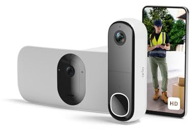 Arlo Vídeoportero inalámbrico HD y Floodlight cámara 2K WiFi inalámbrico Blanca - protección inteligente del hogar, visión nocturna, detección de movimiento, audio bidireccional, compatible con Alexa