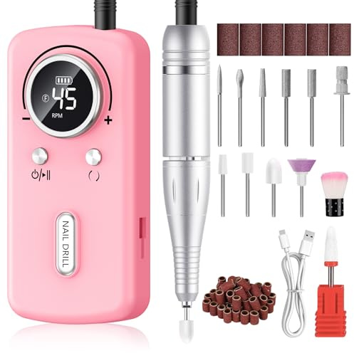 PKBD 45000RPM Electric Nail Drill for Gel Nail, 11 bits for Salon & Home