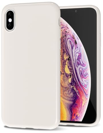 LoeoeL for iPhone X/XS Phone Case Liquid Silicone, Cute Girly Thin Ultra Slim Jelly Soft Rubber Gel Protective Glossy Hard Plastic Case, Plain Solid Color Cover for Women Girl, Beige Cream