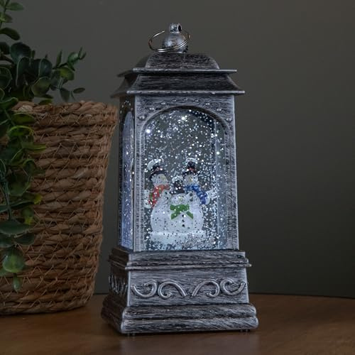 20cm Dual Powered Light up Christmas Water Spinner with 3 Snowmen and White LEDs