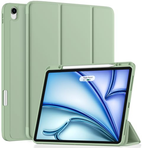 Vobafe Funda iPad Air 13 Pulgadas 2025 2026 2024 (M4/M3/M2) con Porta Lápiz | Funda Delgada con Soporte para Tableta, Visualización Multiángulo, Activación/Desactivación Automática, Verde