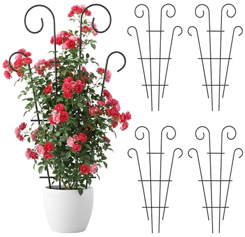 Thealyn 4er Set Rankgitter für Topfpflanzen, 142 x 53 cm Metall Rankhilfe | für Zimmerpflanzen & Garten, Pflanzengitter für Monstera, Efeu, Rosen, Clematis & Kletterpflanzen, Schwarz