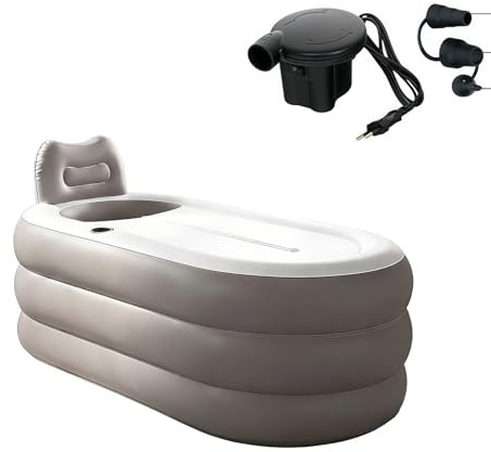 Inflatable Adult Bathtub, Portable Cold Plunge Tub for Athletes with Zipper Cover, Home Spa Cold Water Therapy Soaking Tub with Headrest, Cup Holder (Air Pump Included) (Oval-145x80x45cm)