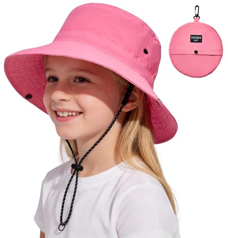 PONCEAU Sonnenhut Kinder Jungen Mädchen, UV-Schutz 50+ Fischerhut Wasserabweisend, Faltbarer Sommerhut mit Karabiner & Kinnriemen, Atmungsaktiv Outdoor Strandhut für Kleinkind