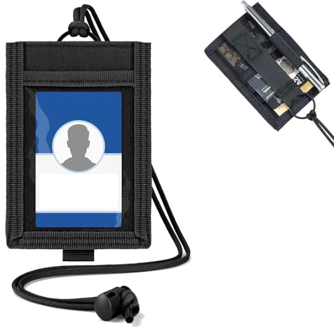 2-in-1 Taktischer Ausweishalter mit Abnehmbarem Halsband, Wasserdichte Ausweistasche, 3 Kartenfächer & Stifthalter, für Polizei, Sicherheit, Outdoor & EDC