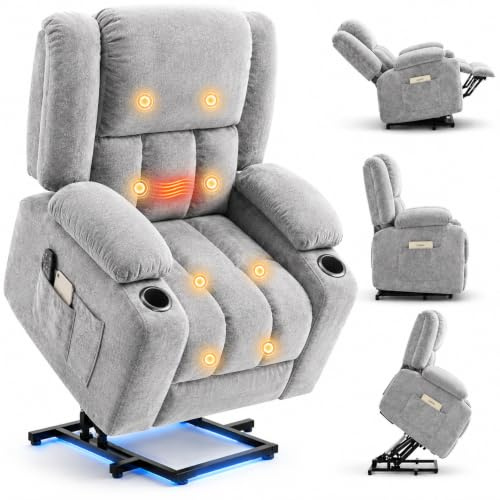 FLEXISPOT XL6 Lift Chair for Elderly, Power Recliner with Massage & Heat | Dual Motor with Independent Backrest & Footrest, Extended Footrest, USB & Type-C Ports, 2 Cup Holders and Dual Side Pockets