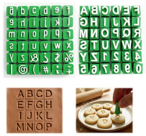 Seruno X Timbri Lettere Alfabeto X 72PCS, Timbri per Argilla Stencil Lettere Maiuscole e Minuscole, per Ceramica, Biscotti e Decorazione Personalizzata di Torte, Strumento Timbro con Numeri e Lettere