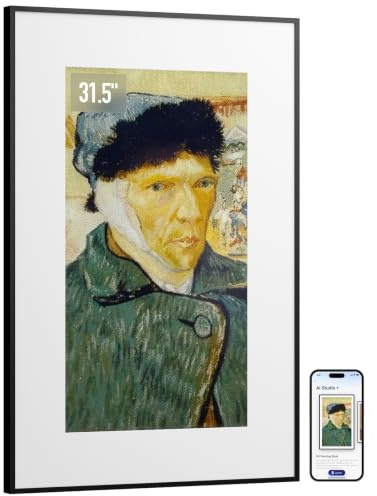 SwitchBot KI Art Frame 31.5'', Kabellos Digitaler Bilderrahmen, Elektronisch-Ink-Bilderrahmen, Extrem Lange Akkulaufzeit, Tisch und Wandmontage, Alexa Kompatibel, KI-Generierte Kunst