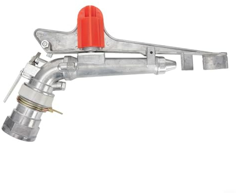 Aspersor de riego de 2 pulgadas de aleación de aluminio, 360 ° ajustable para agricultura y jardín, alcance de hasta 36 m, presión 4-6 kg, plata