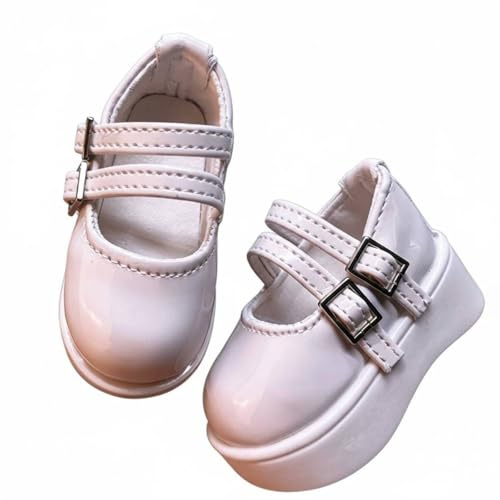 Qianly Double Buckle Doll Shoes Glossy Finish Thick Sole Doll Shoes Bow Detail Toy Fashion for Photo Capture , White , 4 Points Foot Length 6, Width 2.4