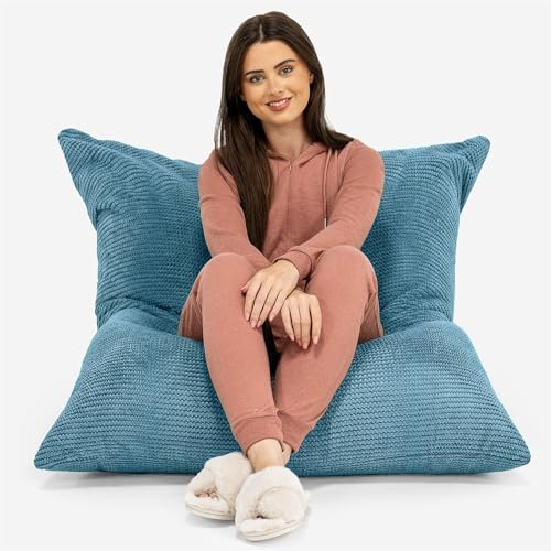 Lounge Pug, Riesen Sitzsack XXL, Sitzkissen, Pom-Pom Türkis