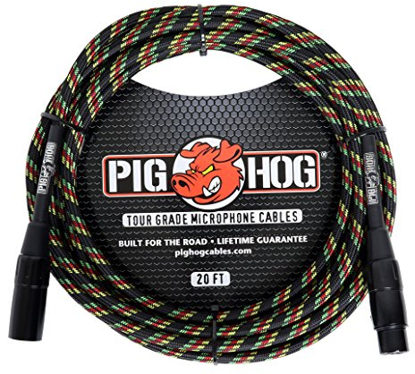 Pig Hog PHM20RAS Rasta Stripe Woven High Performance XLR Microphone Cable, 20 Feet