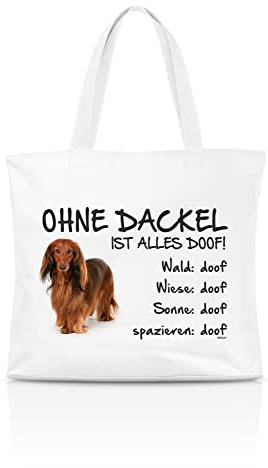 AdriLeo Einkaufstasche Ohne Dackel ist alles doof! (roter Langhaarteckel)