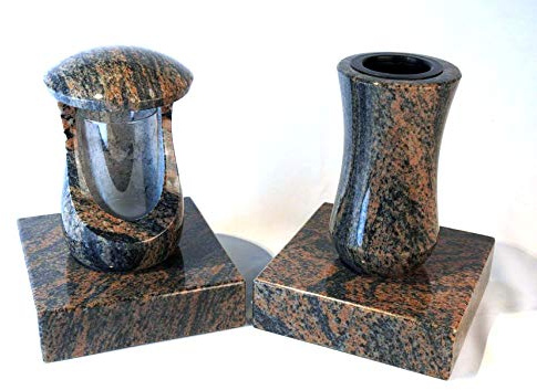 designgrab Grablampe Cerres, Grabvase Atria und 2 Stück Sockel aus Granit Gneis Halmstad, Grabschmuckset