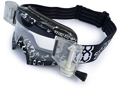 TWO-X Cross-Brille - Roll Off - MX Brille - Motocross-Brille mit klarem Glas - Kratzfeste Motorrad-Brille - Enduro & Downhill - Schwarz-Weiß