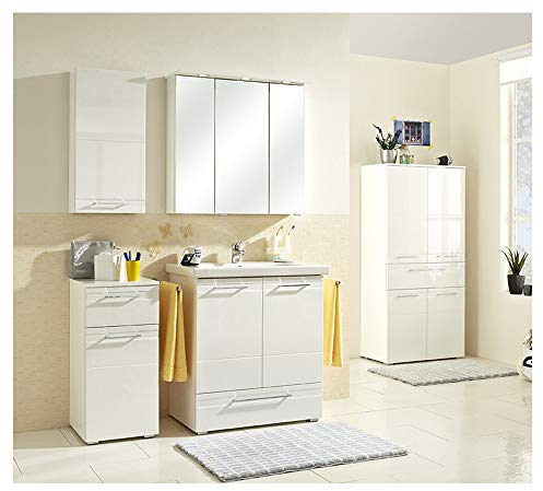 Pelipal - Doria 14 - Badmöbel-Set - 83 cm - 6-teilig Badset Komplettset stehend mit Spiegelschrank Keramik-Waschtisch usw. - Landhausstil - in Lack weiß Hochglanz