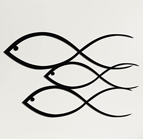 DEKADRON Metallwandkunst – Fischfamilie, Metallwanddekoration, Heim- und Wohnzimmerdekoration, Fischschild (61x36cm)
