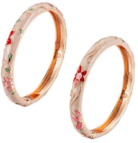 UJOY Enamel Bangle for Women, Handmade Floral Bracelet for Lady Jewellery keepsake, 2 Pcs Rose Gold Bracelet Moonstone Bracelets for Girls Daughter Women, Happy Mothers Day from Daughter