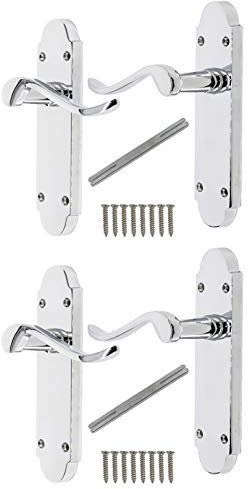 Probrico 2 Pack Victorian Scroll Polished Chrome Door Handle Interior Door Lever on Backplate 168mm X 40mm with Spindle and Screws, No Latches