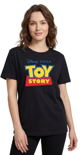 Disney Pixar Toy Story Distressed Logo Women's Boyfriend Fit Black T-Shirt