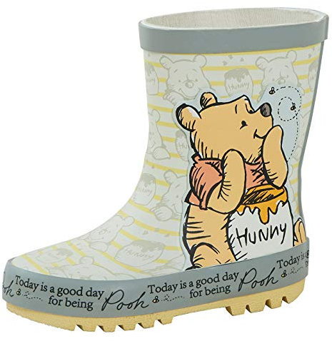Disney - Stivali di gomma per bambini, per pioggia e neve, con Winnie The Pooh in rilievo, Grigio (Grigio e giallo.), 28 EU