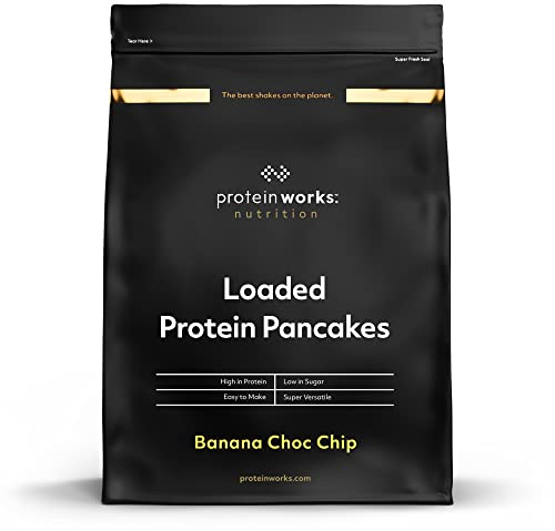 THE PROTEIN WORKS Preparato Per Pancake Proteici, Colazione Ad Alto Contenuto Proteico, Snack A Basso Contenuto Di Zucchero, Banana e Gocce di Cioccolato, 8 Porzioni-500 g