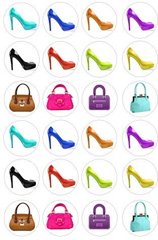 The Cake Decorators Boutique 24 Handbangs and shoes edible Iced Icing CupCake Toppers