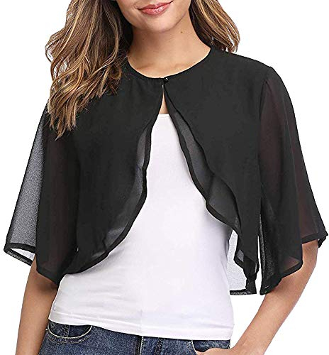 Ladiery Frauen Achselzucken Chiffon Kurzarm Front öffnen Bolero Strickjacke Oberbekleidung Schal Abend Hochzeit Kap Hemd Tops