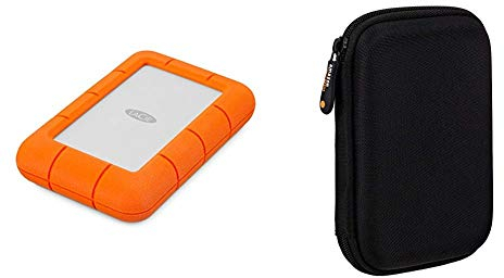 LaCie Rugged Mini, Unità Disco Esterna da 4 TB (2 x 2), USB 3.0, Arancione/Grigio (LAC9000633) & Amazon Basics Custodia per Hard Drive esterno