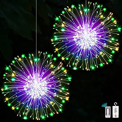 yowin Hanging Christmas Firework Lights 2 x 198 LED Starburst Lights Battery Operated with Remote, 8 Modes Waterproof Christmas Window Light for Xmas Tree Outdoor Indoor Decorations - Multicolor