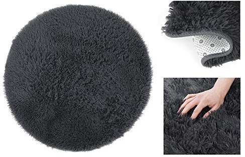 AmeliaHome Shaggy Teppich Hochflor ⌀120 cm Kuschelteppich rutschfest rund Karvag Anthrazit