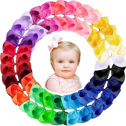 Oaoleer Accessori per capelli in grosgrain in 30 colori, con fiocchi da 7,6 cm, clip, mollette e clip a coccodrillo per ragazze, bambine e adolescenti
