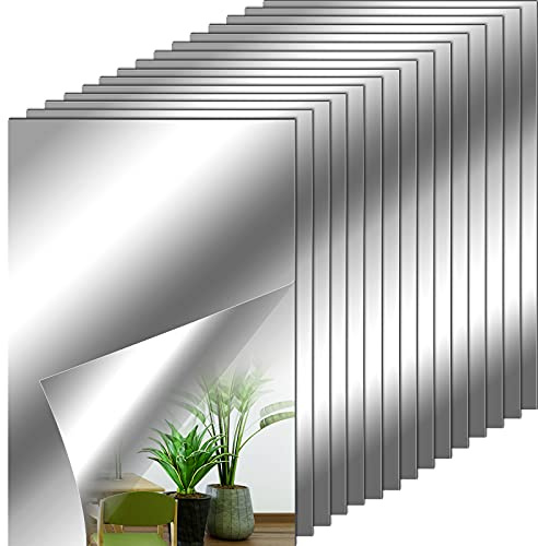 Zonon Flexible Mirror Sheets Self Adhesive, 15 Pieces, 6 x 9 Inches | Non-glass Mirror Tiles Stickers Reflective Peel and Stick Mirror Paper for Home Bedroom Bathroom Wall Decor, DIY Crafts
