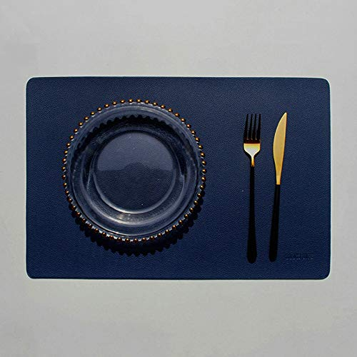 Bishilin Platzset Waschbar 2er, Tischmatte PU Leder rutschfest Rechteck Blau, Tischsets 45x30 für Glastisch Esstisch