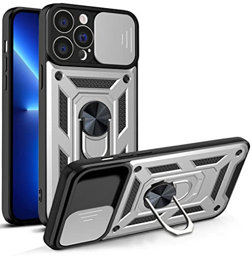 Ysnzaq Compatible with iPhone 13 Pro Max Case with Camera Cover, Military Grade Hard PC Heavy Duty Anti-fall Shockproof Camera Cover for Apple 13 Pro Max/iPhone 13 Pro Max 6.5 inch. SLJ Silver