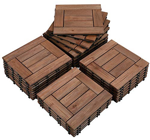 Yaheetech Suelo de Madera 27 piezas para 2,6 m² Baldosas de Abeto 30 x 30 cm Piso Antideslizantes Terraza Piscina Jardín Patio Balcón Baño Marrón 7 listones