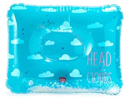 Legami GOOD VIBES - Cuscino Gonfiabile, 45x36 cm, in PVC, a una Camera d'aria, Tema Cloud, con Glitter Bianchi, Morbido, Durevole, Comodo, per Vacanze, Viaggi, Voli Aerei, Mare, Piscina e Campeggio