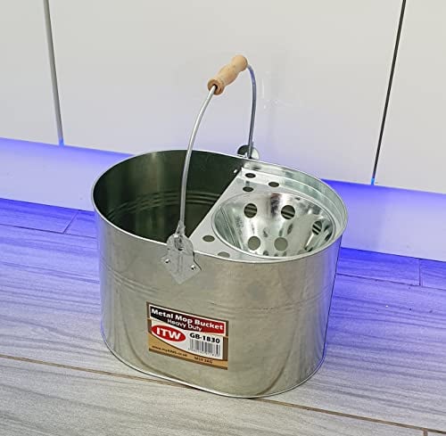 Cubo industrial de acero galvanizado para fregona de 13 litros, grande, galvanizado, reforzado, resistente, grueso, de acero para limpieza general en casa, oficina (cubo de metal)